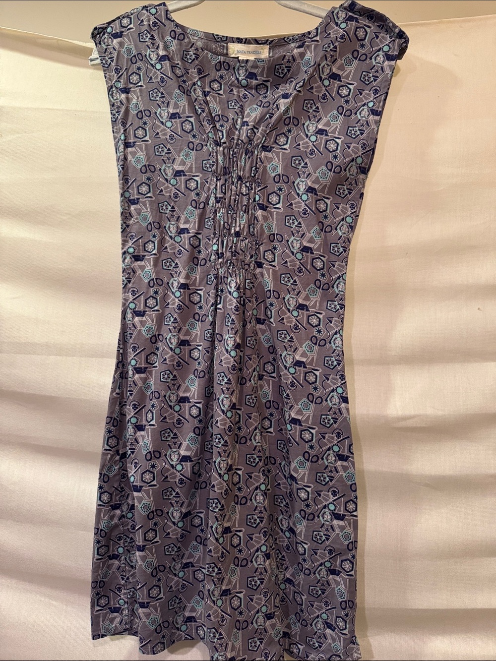 Mata Traders Grey Midi Dress with Blue and White Abstract Print